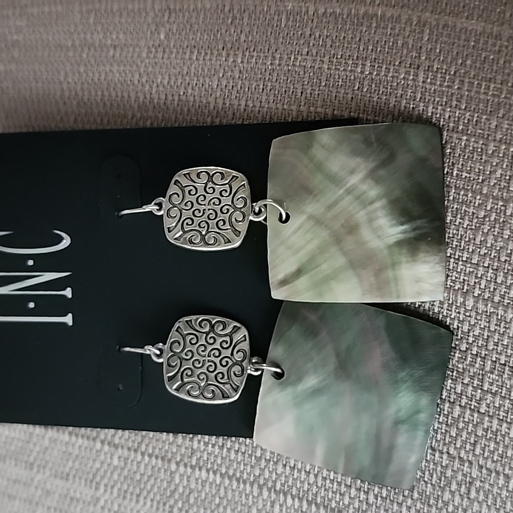 New INC Abalone Shell Dangle Earrings, NWOT